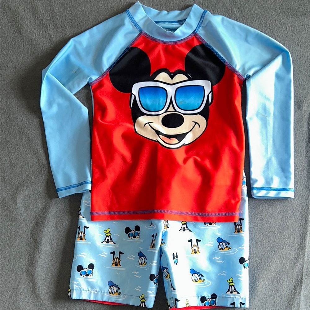 Disney Red and Blue Rashguard Swim Set with Mickey Mouse Design